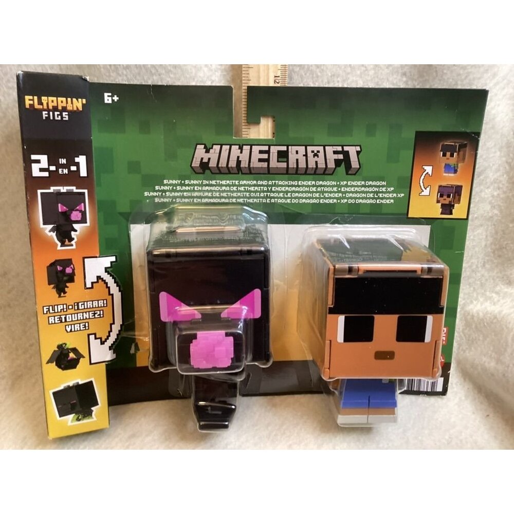 Minecraft Flippin Figs 2-In-1 Sunny & Ender Dragon Figures For Ages 6+